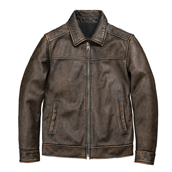 
Men's top layer cowhide genuine leather leather jacket retro old short pure leather jacket slim motorcycle jacket 2025 new