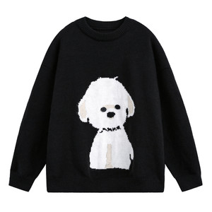 
WASSUP plush puppy round neck sweater for men and women in the same style as autumn and winter niche trend pullover versatile loose sweater