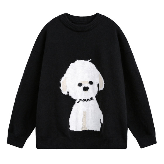 
WASSUP plush puppy round neck sweater for men and women in the same style as autumn and winter niche trend pullover versatile loose sweater
