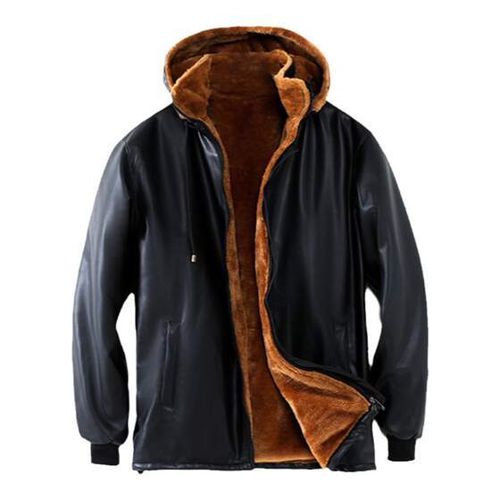 
Leather jacket and leather pants suit men's plus velvet thickened winter driver windproof high collar labor insurance takeout cold clothes work clothes cotton clothes