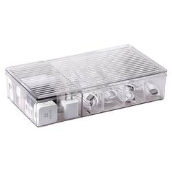 Data cable storage box with lid and compartments