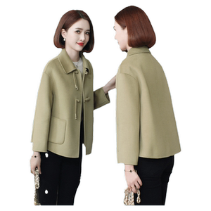 New high -end double -sided velvet coat female short Korean version thin doll collar wool woolen wool jacket