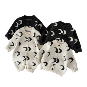 Baby European style knitted cardigan spring and autumn one-piece halo clothes moon sweater boy and girl baby printed jacket crawling clothes
