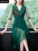 Шелковое летнее платье, зеленый шелковый корсет для матери, юбка, с вышивкой