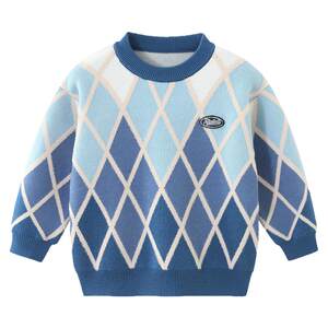 
Boys' rhombus round neck sweater 2026 spring and autumn new style medium and large children's base layer thick sweater 8132