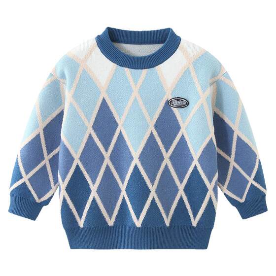 
Boys' rhombus round neck sweater 2026 spring and autumn new style medium and large children's base layer thick sweater 8132