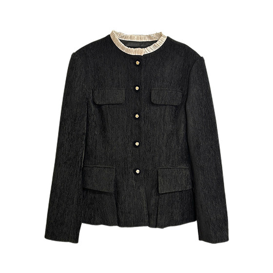 
Ashy Snow, No. 31, Kangpeng Street, black gold-flavored top, waist-cinching suit, pleated lace front shoulder