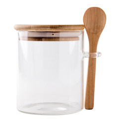 Round glass sealed storage jar overnight oatmeal cup high temperature resistant with spoon grain coffee bean storage bottle