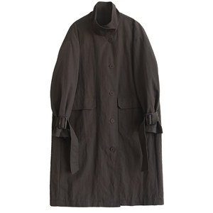 
Zhiyi wrinkled cotton silhouette workwear windbreaker coat for women 2025 autumn simple casual stand collar mid-length coat