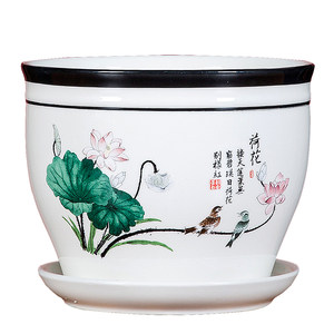 
New Chinese flower pot ceramic with tray large white desktop balcony green ivy Clivia succulent breathable flower pot