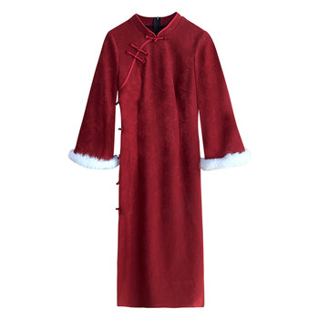 Meet the plus size red new Chinese velvet engagement cheongsam