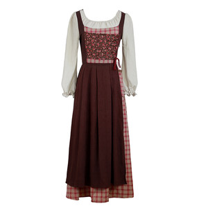 Su Qianchun Autumn European -style retro court literary cotton and linen high -waist dress, waist, thin vest, pastoral two -piece set