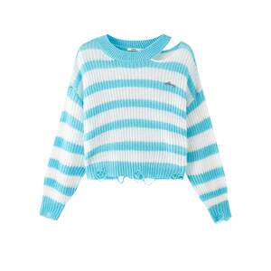 
Sanfu Sweater 2025 Autumn Lazy Ripped Knit Sweater Shoulder Hollow Stripe Loose Top Women's Clothing 507611