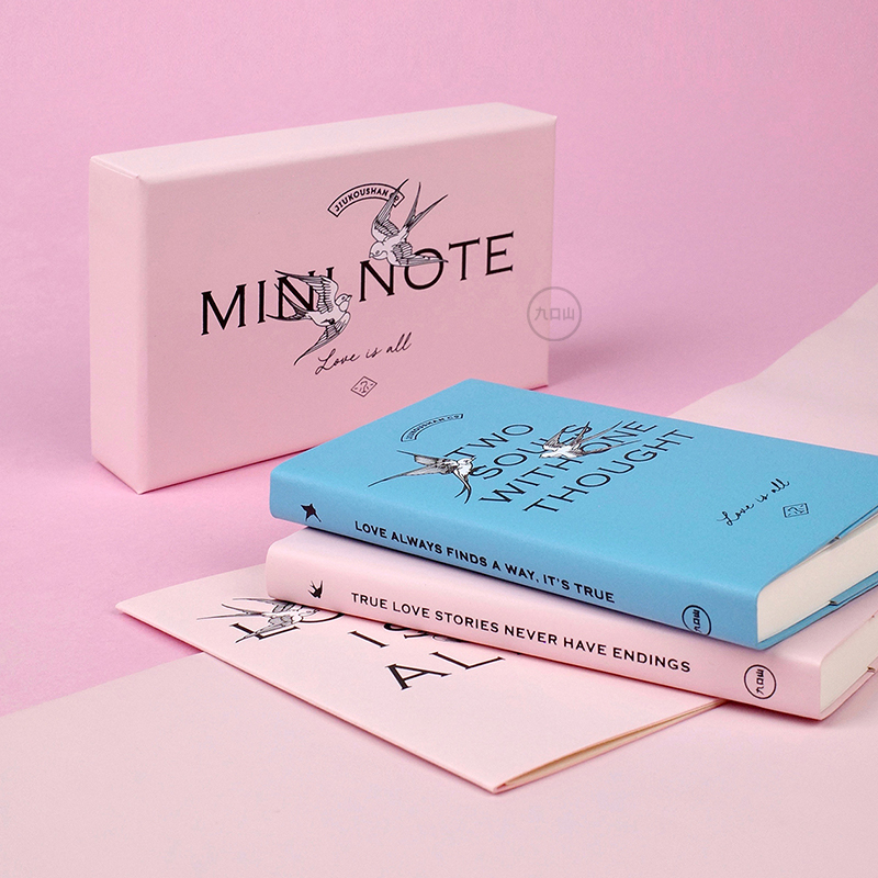 九口山MINI NOTE迷你7系列一对燕子情人节节日礼盒粉色笔记本套装