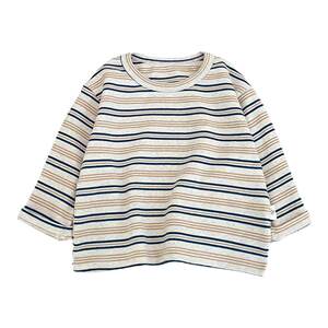 
Boys' long-sleeved T-shirt spring new fashion style baby girl striped casual bottoming shirt baby round neck all-match top