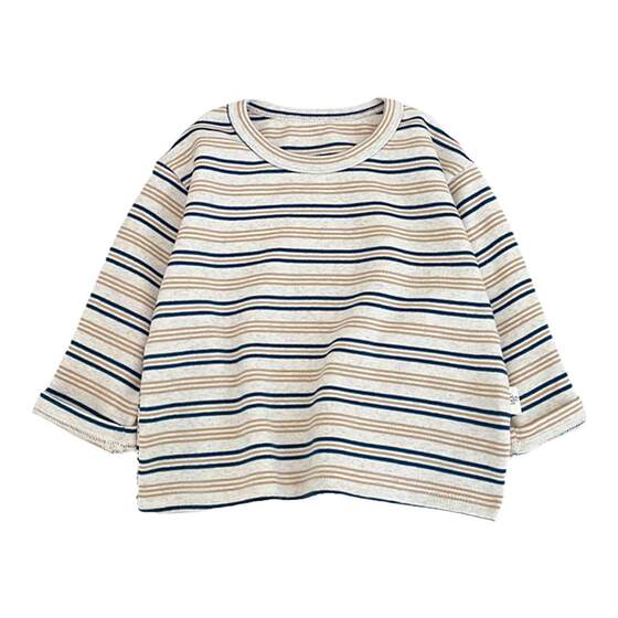 
Boys' long-sleeved T-shirt spring new fashion style baby girl striped casual bottoming shirt baby round neck all-match top