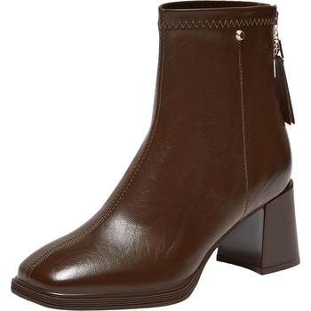 
Best Picture 25 winter shopping mall new high-heeled white short boots plus velvet French slim ankle boots for women