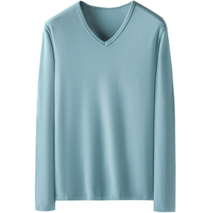 
German velvet long-sleeved T-shirt men's V-neck top clothes double-sided velvet autumn and winter warm inner layering shirt solid color shirt