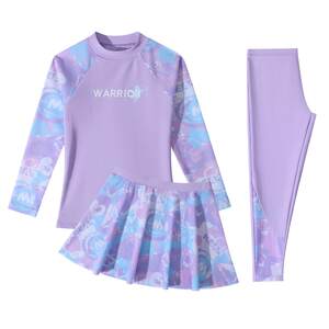 Pull back children's swimsuit girls split long-sleeved long pants swimsuit hot spring warm middle-aged and older children's sun protection suit