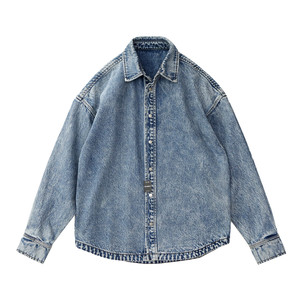 
Heavyweight thickened American retro distressed washed pure cotton loose silhouette casual long-sleeved denim shirt jacket for men