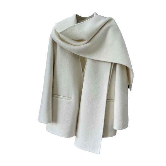
Scarf double-sided wool coat for women short 2025 autumn and winter new Korean style fashion V-neck temperament woolen jacket