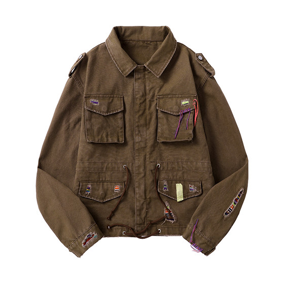 
Yuxi original design high-quality men's denim jacket fashionable and old versatile casual jacket top 3609