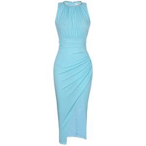 
XULU original summer new solid color glitter yarn high-waist skirt elegant round neck sleeveless dress