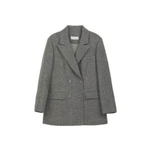 
Shimeng women's clothing autumn and winter gray-green wool mid-length suit short jacket gun neck double-breasted commuting versatile
