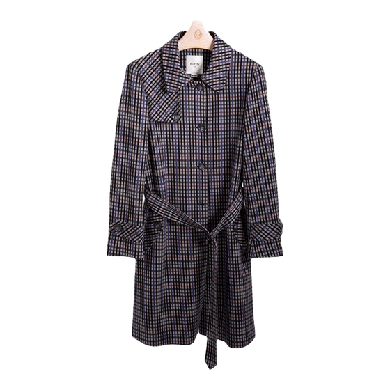 FUFEN Spring and Autumn Trench Coat Women's New Lapel Plaid Retro Coat Cotton Coat FY-14681