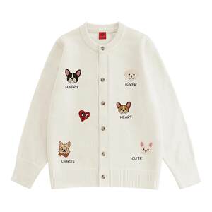 
Charles Peach Heart Puppy Print Cardigan Sweater for Men and Women Winter New Lazy Trendy Brand Couple Sweater Jacket