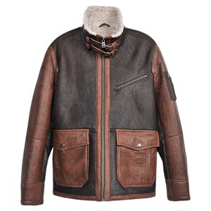 
MCS men's clothing originated from Marlboro winter American casual collar contrasting color spliced ​​fur integrated warm leather jacket for men