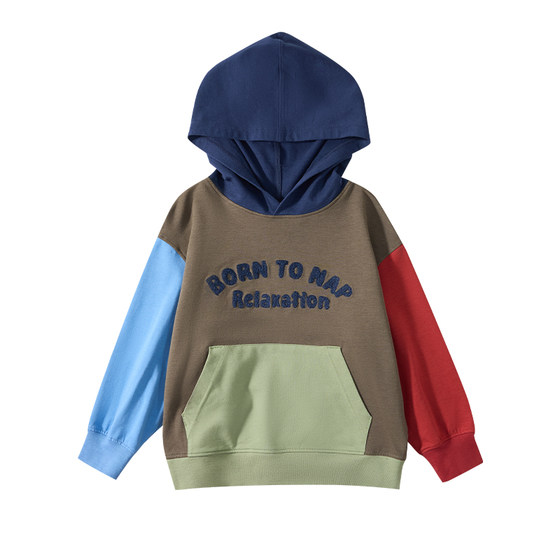 
Q21 small terry children's contrasting hooded sweatshirt for boys and girls, long-sleeved T-shirt, moisture-absorbent, breathable, skin-friendly casual top