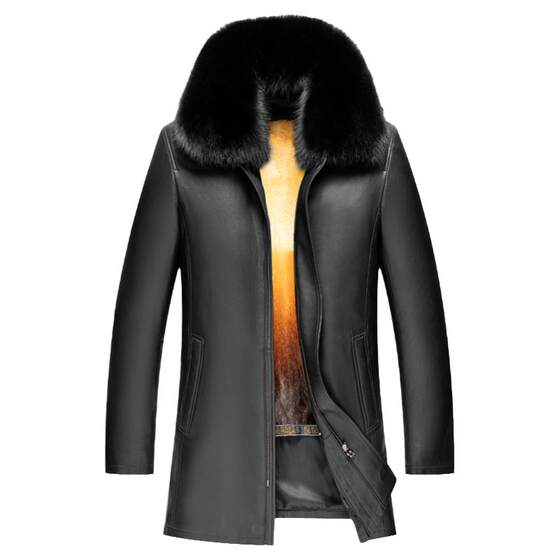 
Haining winter genuine leather jacket for men, sheepskin, fox fur collar, middle-aged and elderly fur mink coat, daddy outfit