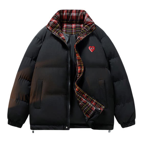 
Charles Heart Winter Plaid American Cotton Jacket Men's Stand Collar Stitching Thickened Warm Bread Coat Couple Jacket