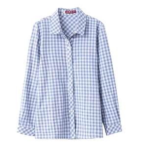 Mom cotton shirt female long -sleeved whole cotton spring and autumn clothes middle -aged and elderly mother -in -law shirt grid shirt female loose size