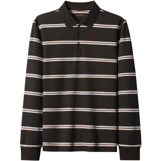 
[Long Staple Cotton] Goldlion spring new men's long-sleeved T-shirt business striped lapel POLO shirt top for men