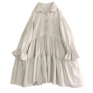 Original fashion age-reducing spring and autumn linen dress sweet lantern sleeves high waist princess doll skirt fluffy skirt
