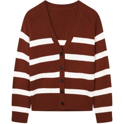 Blue Erdos Women's Autumn And Winter Long-sleeved V-neck Striped Design Striped Cashmere Sweater Women's Cardigan