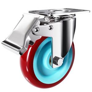 
Thick 304 stainless steel castors 2.5 inch 3 inch 4 inch 5 inch universal wheel red polyurethane castors waterproof rust and wear-resistant
