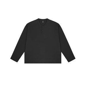 
Baiji 260G Henley collar long-sleeved T-shirt loose men's casual all-match bottoming shirt spring and autumn solid color tops women's simple