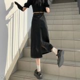 Черная цветная длинная джинсовая юбка, высокая талия, большой размер, средней длины, А-силуэт