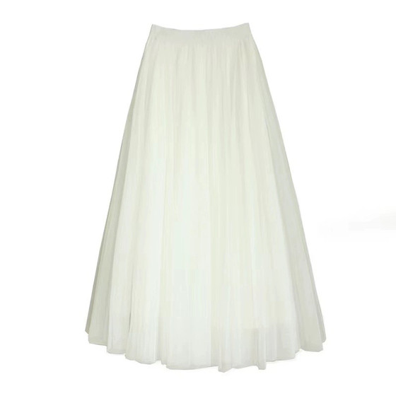 Fashionable and trendy autumn and winter new star style Li Duohai solid color long gauze skirt A-line large hem mesh fluffy skirt