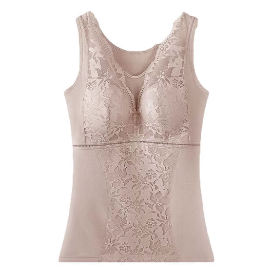 
Large size non-wired thermal underwear with built-in breast pads, all-in-one shapewear, no-wear bra, brushed bottoming for women in autumn and winter