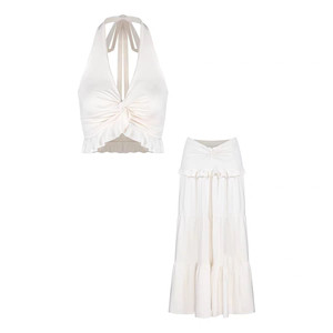 
French swimsuit for women, high-end sexy kink halter neck strap split long skirt bikini three-piece set slim resort style