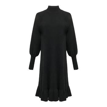 Fat mm autumn and winter half -high collar loose sweater ruffled skirt
