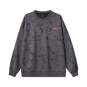 纺布者潮牌大码男装春秋新款麂皮绒印花胖子加大长袖圆领卫衣男