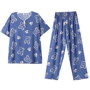 
Youth cotton silk pajamas men's new summer thin big children's middle and high school students artificial cotton men's home clothes set