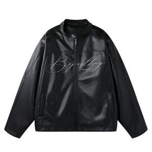 
BJHG reckless leather jacket men's handsome high-end spring trend motorcycle jacket leather small stand-up collar jacket for women