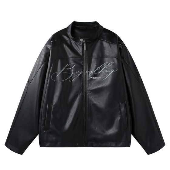 
BJHG reckless leather jacket men's handsome high-end spring trend motorcycle jacket leather small stand-up collar jacket for women