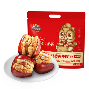 
Three Squirrels_Red Date with Walnut Bags Snacks Gray Date Sandwich Pregnant Women Healthy Nutrition Dried Fruit Candied Fruit